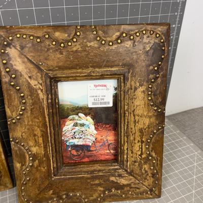 3 Photo Frames; Wood with Brass Studs
