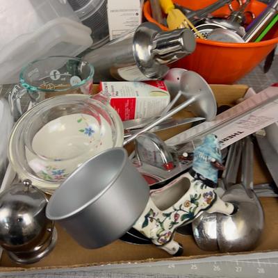 Large Lot of Kitchen Stuff including Blue Cow Creamer 