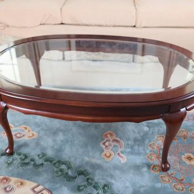 Wood and Beveled Glass Coffee Table