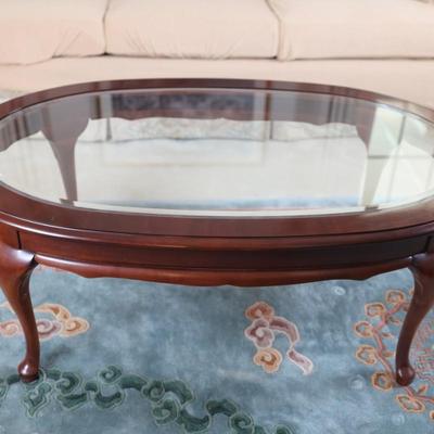 Wood and Beveled Glass Coffee Table