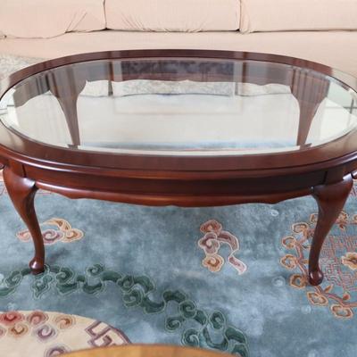 Wood and Beveled Glass Coffee Table