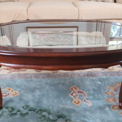 Wood and Beveled Glass Coffee Table