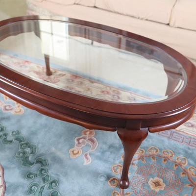 Wood and Beveled Glass Coffee Table