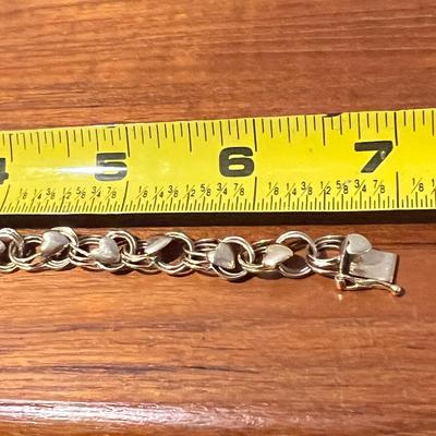 14k Yellow Gold Triple Link Chain Heart Charm Bracelet