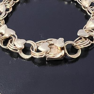 14k Yellow Gold Triple Link Chain Heart Charm Bracelet