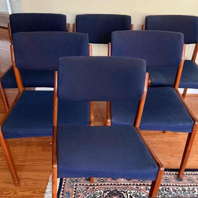 Set of 6 MCM Vintage Teak Upholstered Chairs