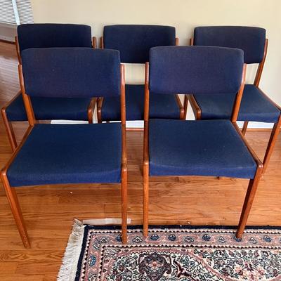 Set of 6 MCM Vintage Teak Upholstered Chairs