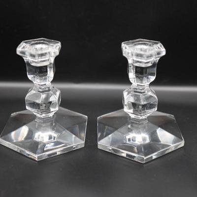 Pair of Val St Lambert Crystal Candlestick Holders