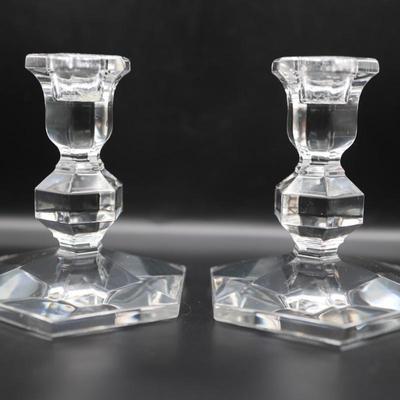 Pair of Val St Lambert Crystal Candlestick Holders