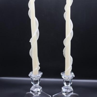 Pair of Val St Lambert Crystal Candlestick Holders
