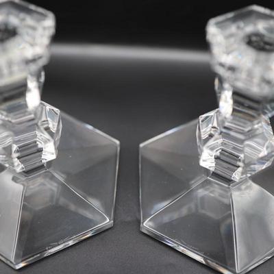 Pair of Val St Lambert Crystal Candlestick Holders