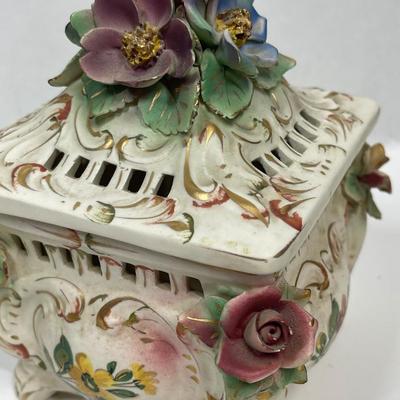 Vintage Capodimonte Porcelain Rose Top Trinket Box