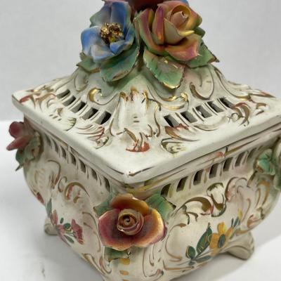 Vintage Capodimonte Porcelain Rose Top Trinket Box