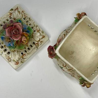 Vintage Capodimonte Porcelain Rose Top Trinket Box