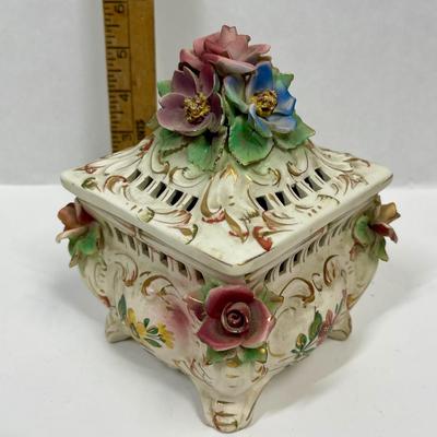 Vintage Capodimonte Porcelain Rose Top Trinket Box