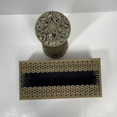Vintage Ornate Filigree Hollywood Regency tissue Box Cover and Toothbrush Holder