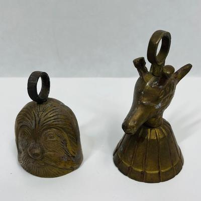 2 Small Brass Bells - Owl and Giraffe