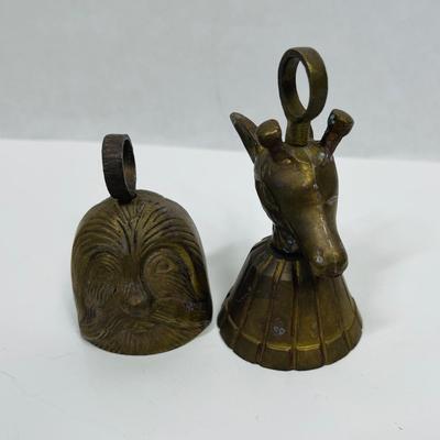 2 Small Brass Bells - Owl and Giraffe
