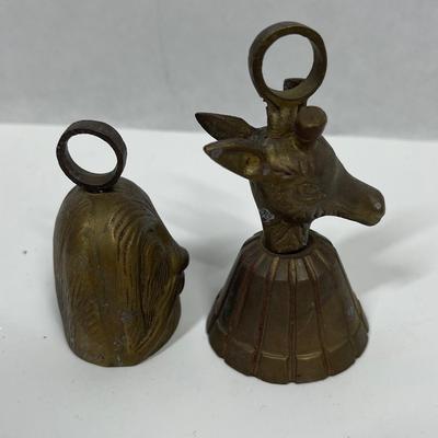 2 Small Brass Bells - Owl and Giraffe