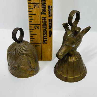 2 Small Brass Bells - Owl and Giraffe