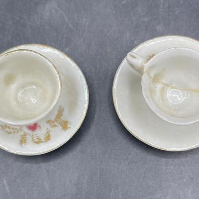Assorted Ceramic Miniature Lot - 2 teacup/saucers, Chair, Salt Pepper Pitcher, Tea pot with lid