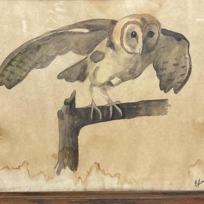 Artwork Owl autographed and dated 1958