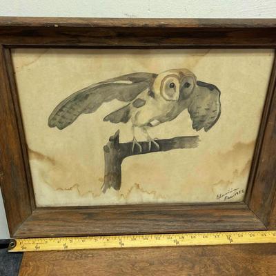 Artwork Owl autographed and dated 1958