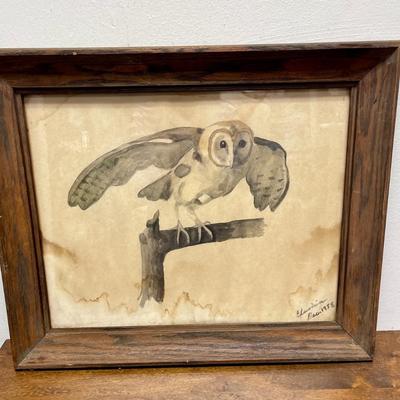 Artwork Owl autographed and dated 1958