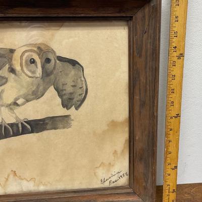 Artwork Owl autographed and dated 1958