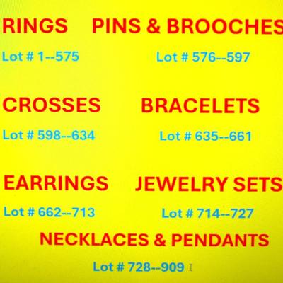 JEWELRY AUCTION CATEGORIES -- (For LOCATION of Categories & Lots GUIDE)