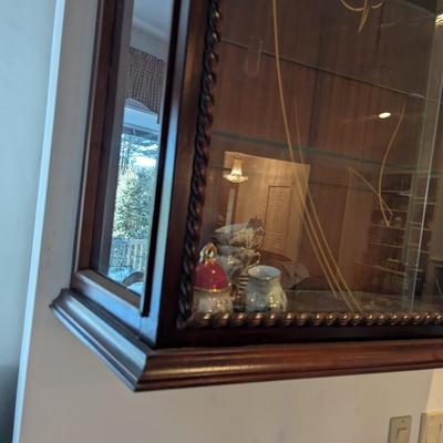 Wall Hanging Display Cabinet With Glass Sliding Doors & Glass Shelves