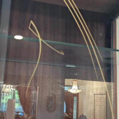 Wall Hanging Display Cabinet With Glass Sliding Doors & Glass Shelves