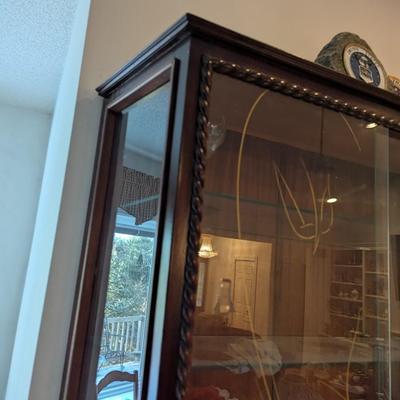 Wall Hanging Display Cabinet With Glass Sliding Doors & Glass Shelves