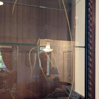 Wall Hanging Display Cabinet With Glass Sliding Doors & Glass Shelves