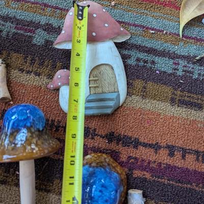 Clay Mushroom Garden Decor & Stained Glass Birds