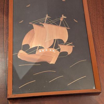 Hand Crafted Wood Sail Boat Approx 8 3/4" x 12 1/2"