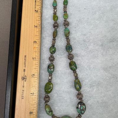 Turquoise, Smoky Quartz and Sterling beaded Necklace