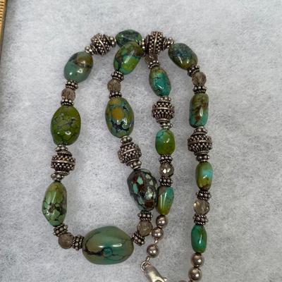 Turquoise, Smoky Quartz and Sterling beaded Necklace