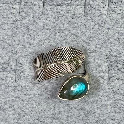Sterling silver and Labradorite leaf wrap Ring