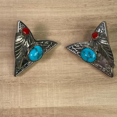 Vintage Collar Tips with Turquoise and Coral