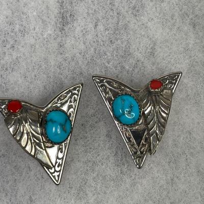 Vintage Collar Tips with Turquoise and Coral