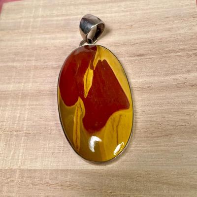 Huge Mookite Jasper and Sterling pendant