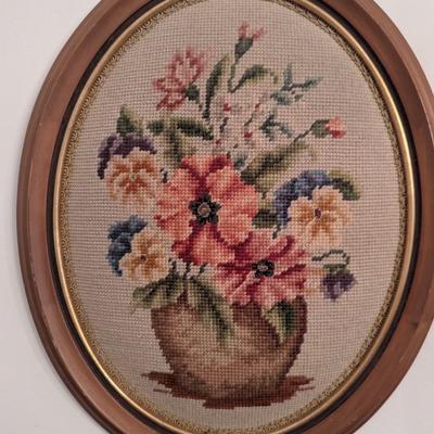 Framed Floral Needlepoint Art