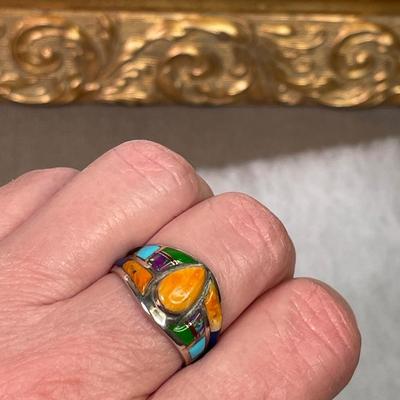 Spiny Oyster Sterling Silver Inlay Ring
