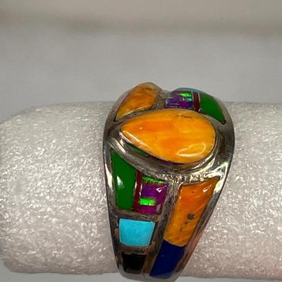 Spiny Oyster Sterling Silver Inlay Ring
