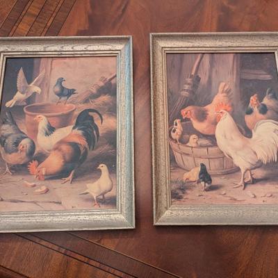 Approx 11" x 14" Framed Rooster Prints