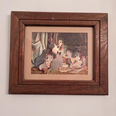 Approx 13 1/4" x 11 1/4" Framed Cat Print