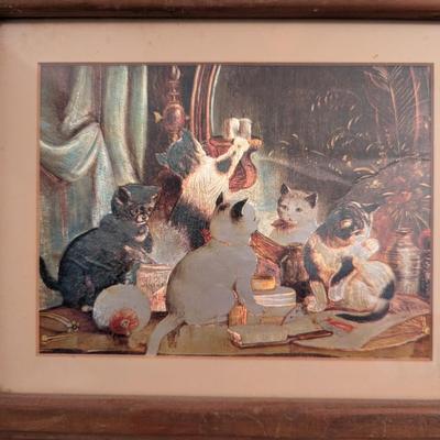 Approx 13 1/4" x 11 1/4" Framed Cat Print