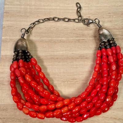 DTR Jay King 10 strand coral and sterling bracelet