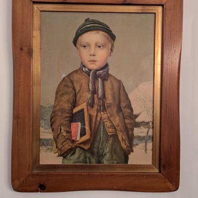 Approx 16 3/4" x 21" Vintage Albert Anker Berner Boy 1875 Genre Framed Print